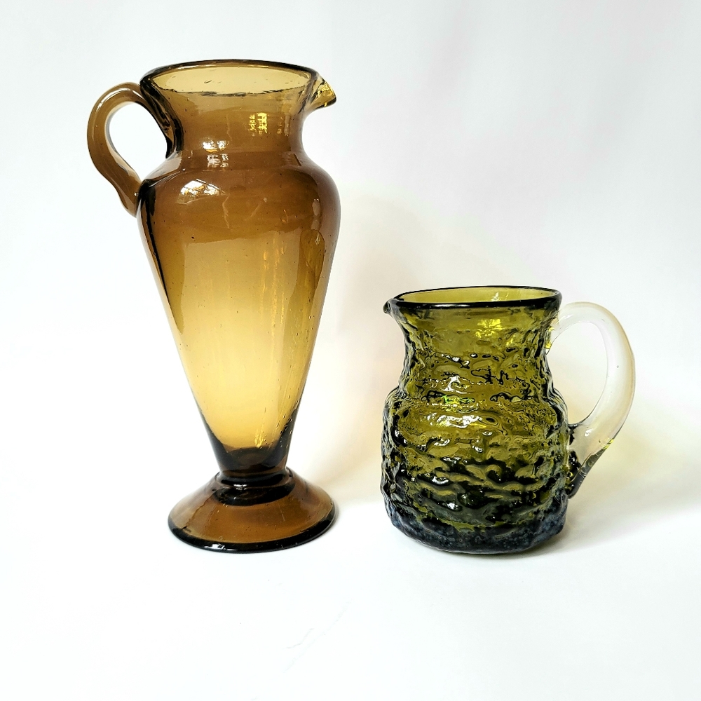 2 vintage hand-blown pitchers